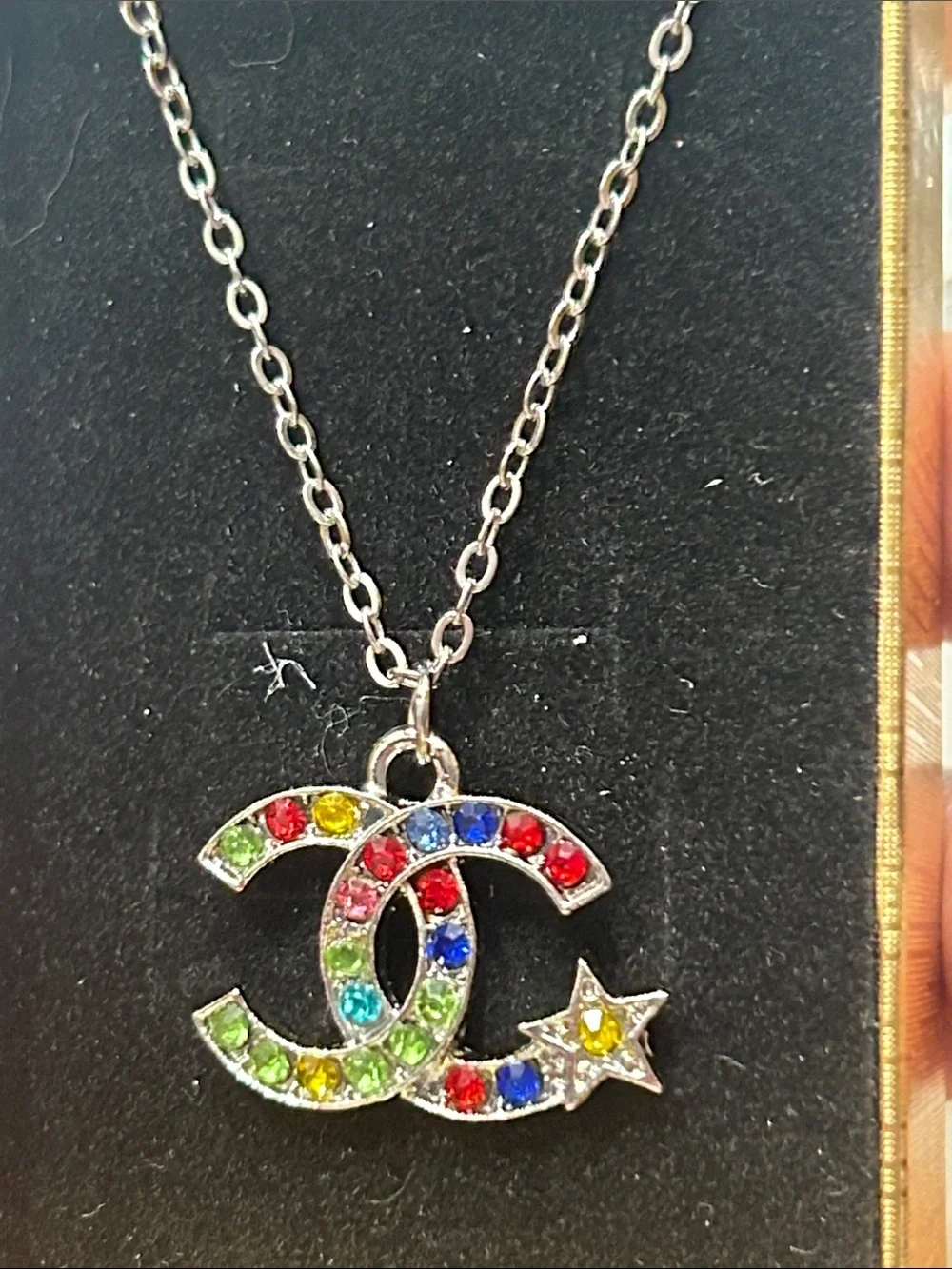 Multicolor Crystal Interlocking Pendant Necklace NEW